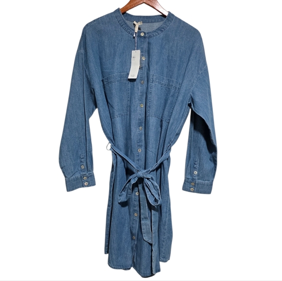 Eileen Fisher Organic Cotton Denim Dress in Medium Wash Size Large NWT - Picture 2 of 4